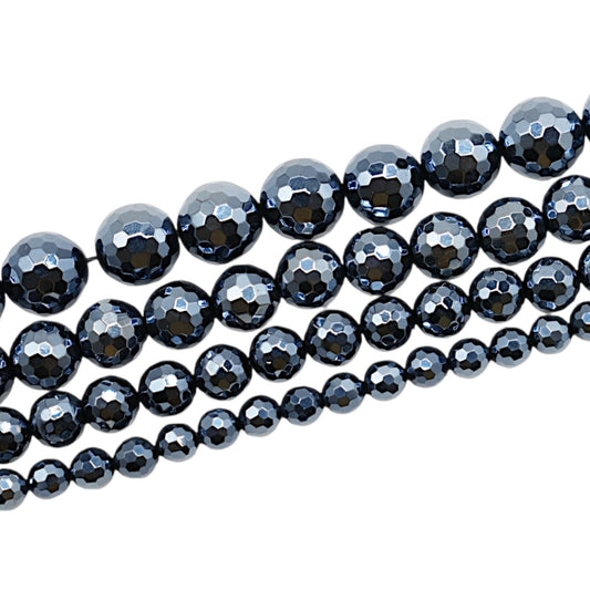 Fil de perles Agate facettée noire ronde