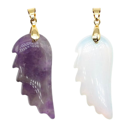 Pendentif aile d’ange 20x43x8 mm (12 pierres disponible) (bélière doré ou argenté incluse)