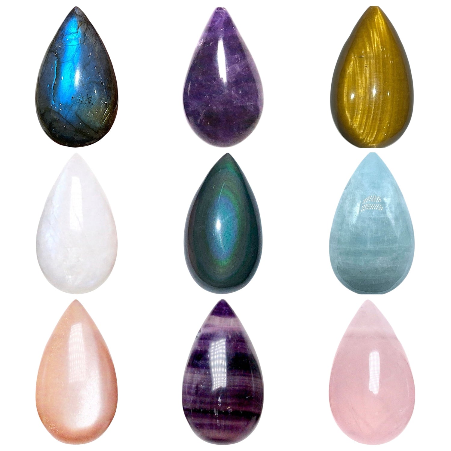 Pendentif forme goutte percé sur le côté (45 pierres différentes) - Foliesbijoux