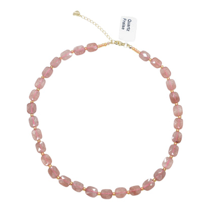 Collier 43 cm 8x10 mm rectangulaire facetté en acier inoxydable dorée (11 pierres disponibles)