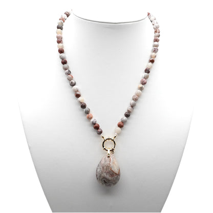 Collier boule en Agate crazy attache bouée en acier avec pendentif goutte 6mm