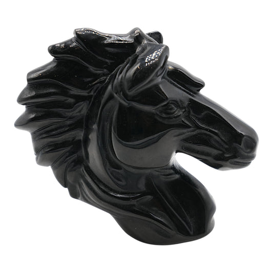 Figurine tête de cheval sculptée Obsidienne noire 10x10x4 cm