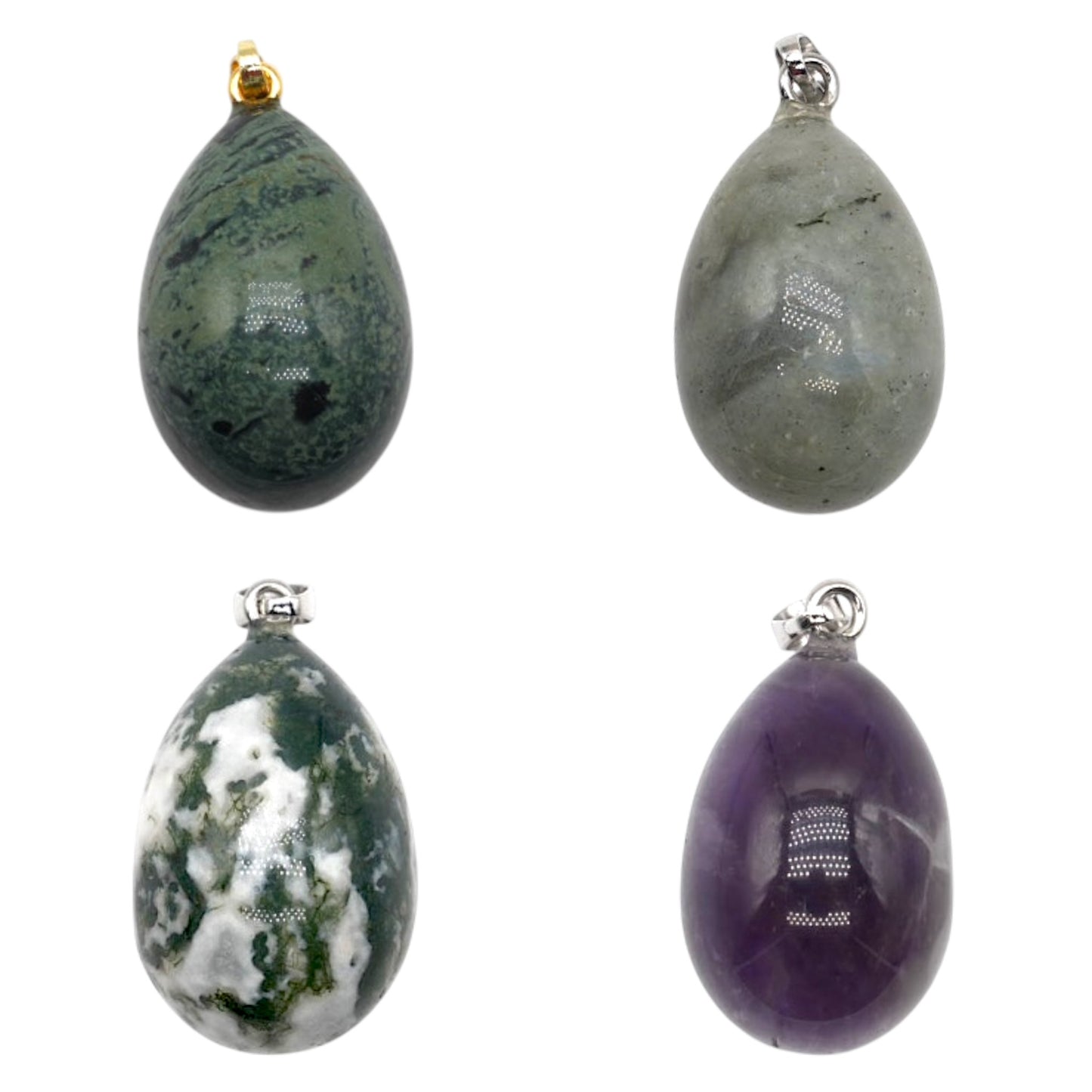 Pendentif forme oeuf 20x30 mm (12 pierres disponible) (bélière doré ou argenté incluse)