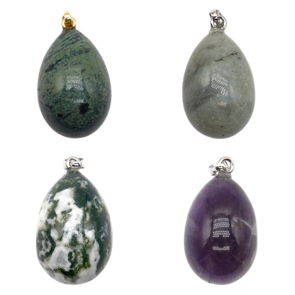 Pendentif forme oeuf 20x30 mm (12 pierres disponible) (bélière doré ou argenté incluse)