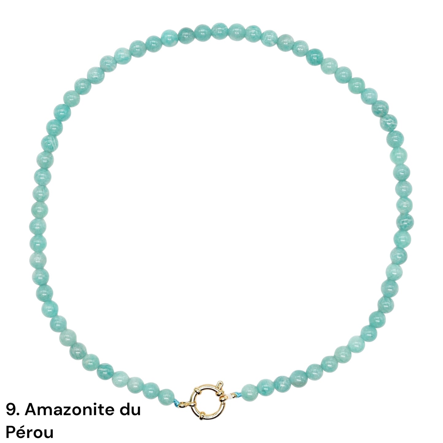 Collier 43 cm 6 mm avec fermoir bouée en acier inoxydable dorée ou argenté (20 pierres disponibles)