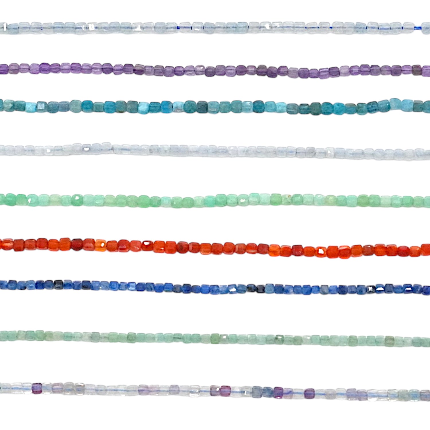 Fil de perles carrés facettés 2x2 mm (9 pierres disponible) - Foliesbijoux