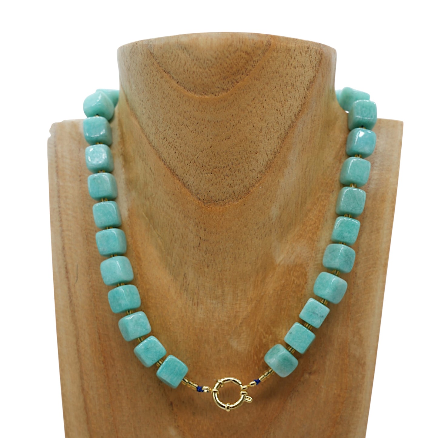 Collier ras de cou 42 cm 10 mm cubique boué acier inoxydable dorée (7 pierres disponibles)