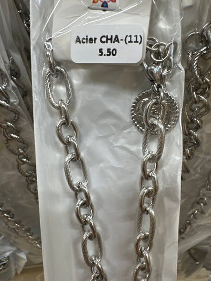 Chaîne de collier en acier inoxydable argenté personnalisable CHA (3 références) (pendentif mousquetons et anneaux connecteurs non inclus)