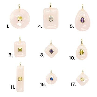 Collier/Pendentif en Quartz rose avec pierre Zircon couleur aléatoire (9 formes disponible)