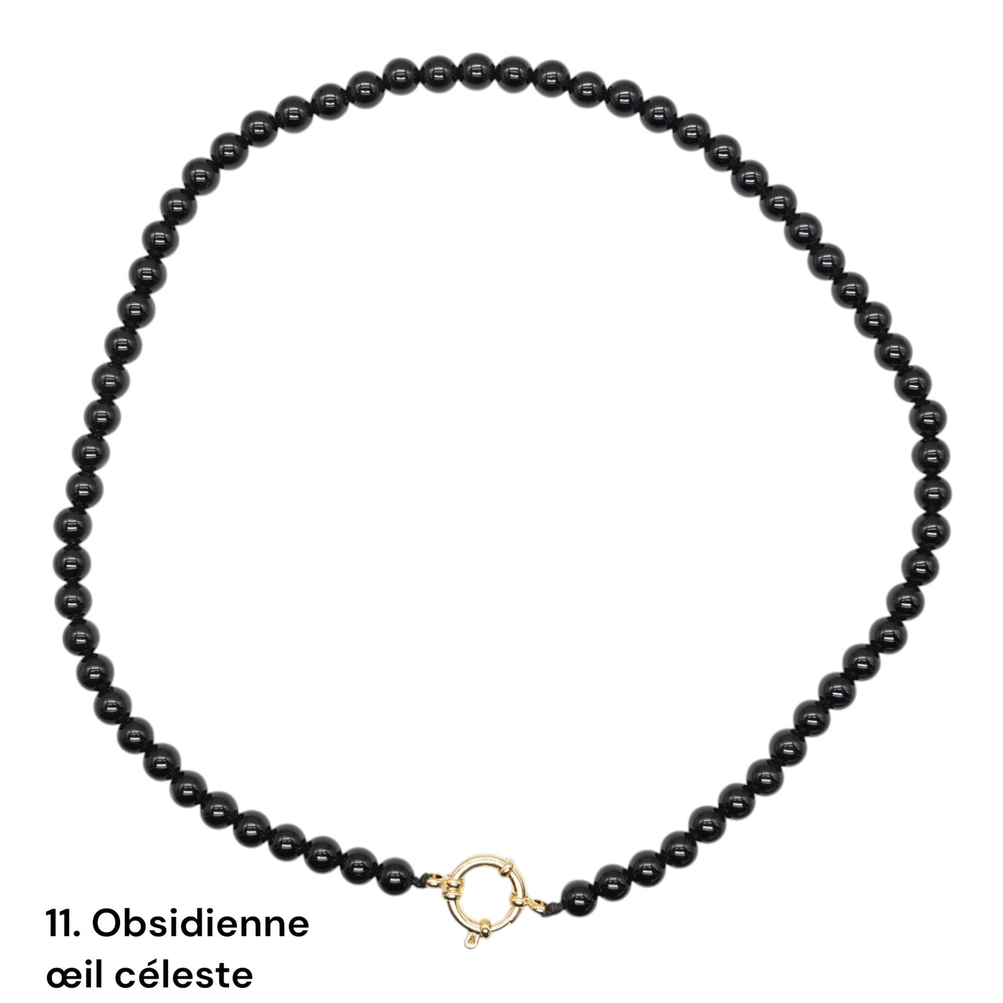 Collier 43 cm 6 mm avec fermoir bouée en acier inoxydable dorée ou argenté (20 pierres disponibles)