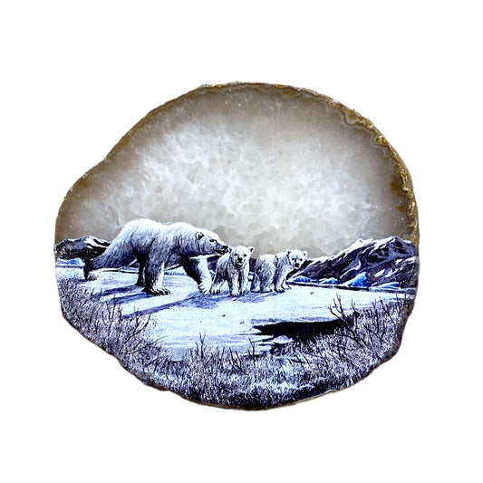 Plaque en Agate Botswana avec imprimé ours polaire