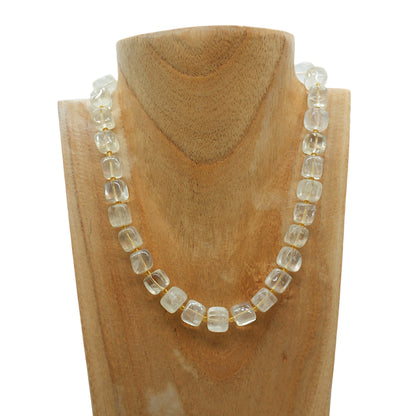 Collier ras de cou 42 cm 10 mm cubique boué acier inoxydable dorée (7 pierres disponibles)