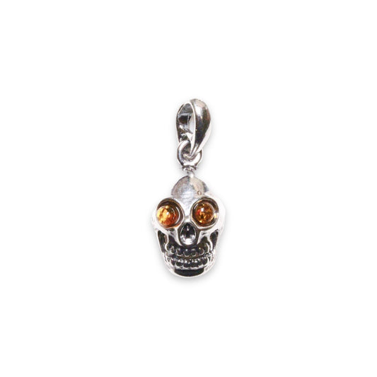 Pendentif ambre & argent forme tête de mort