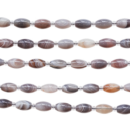 Fil de pierre forme libre Agate Botswana avec intercalaires cristal de roche facetté 8x13 mm (référence 61)