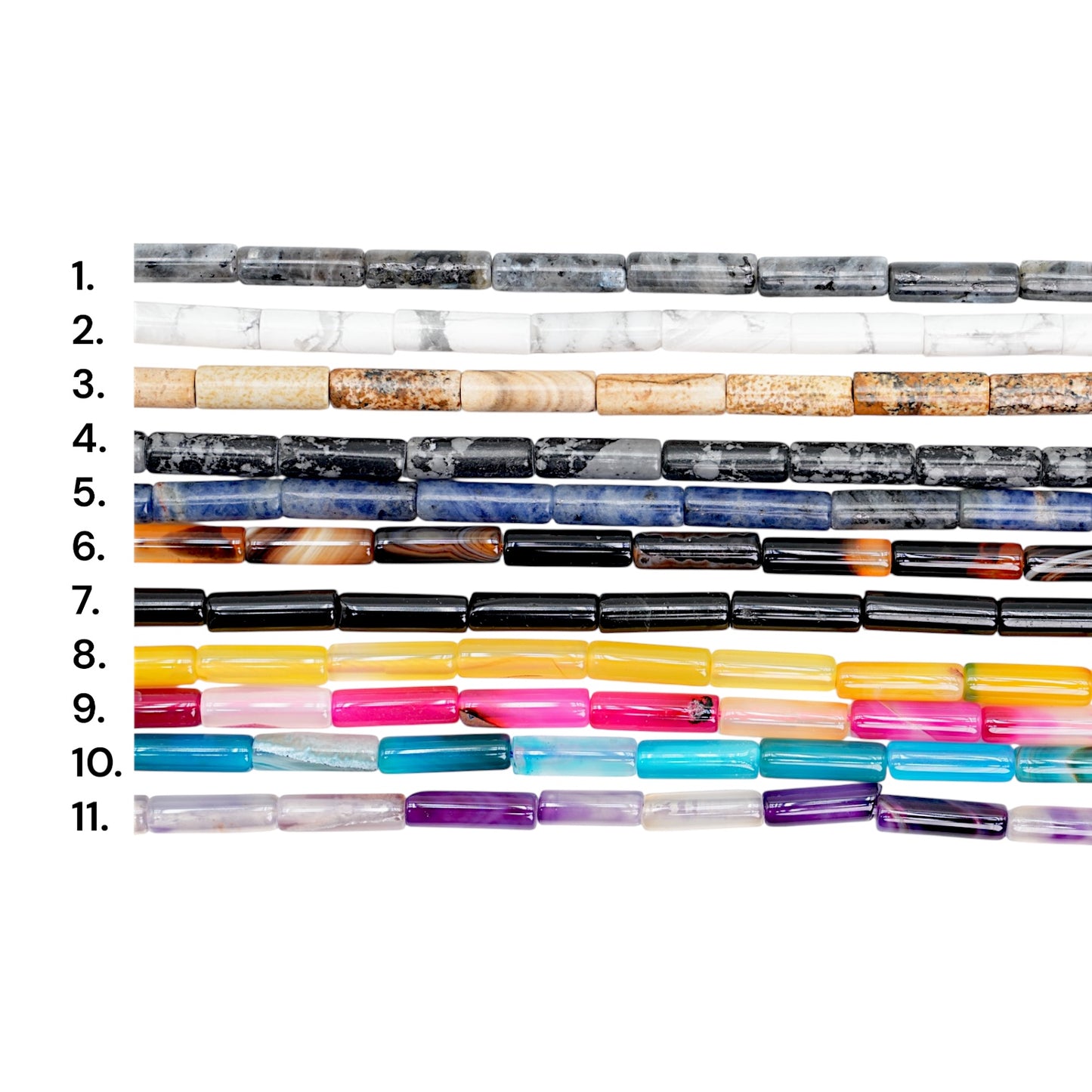 Fil de perles tubes 4x13 mm (8 pierres disponible)