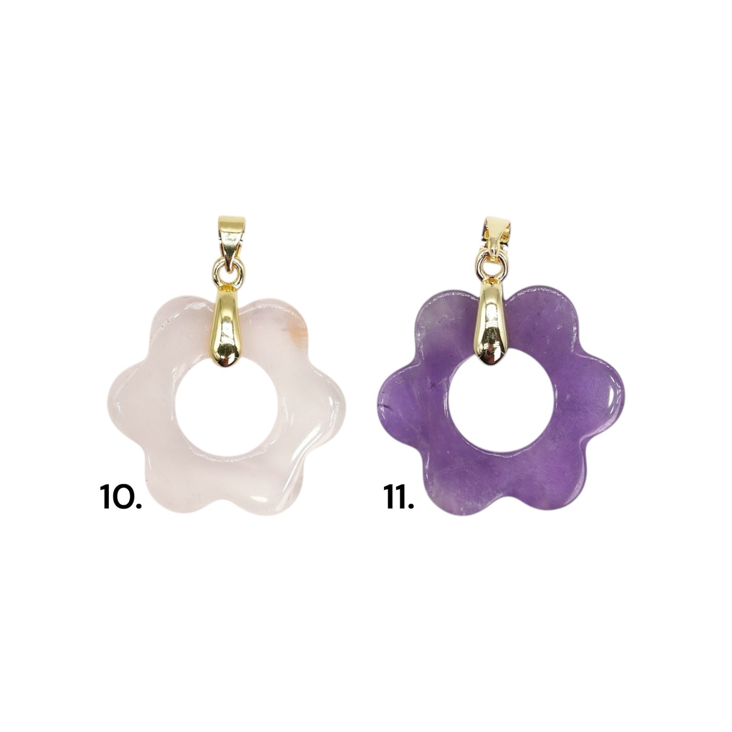 Pendentif Fleurs 25 mm — Bélière dorée ou argentée (11 pierres disponible)