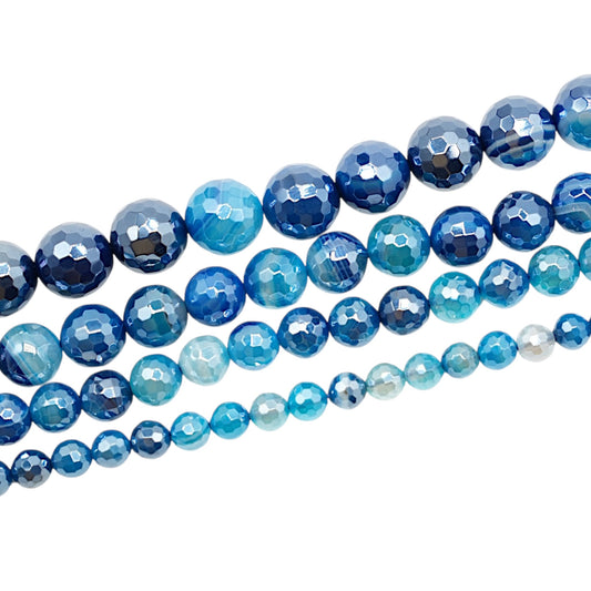 Fil de perles Agate facettée bleue