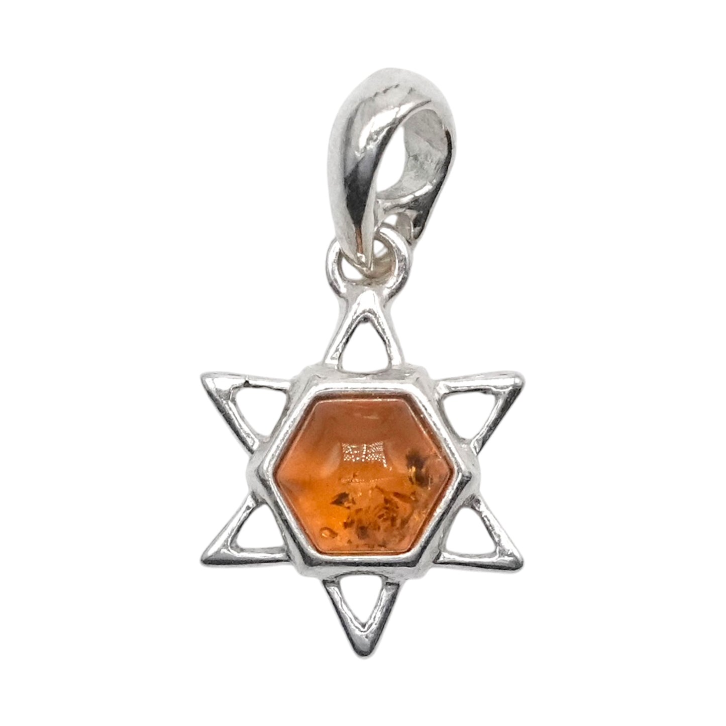 Pendentif ambre & argent  Étoile de David #32