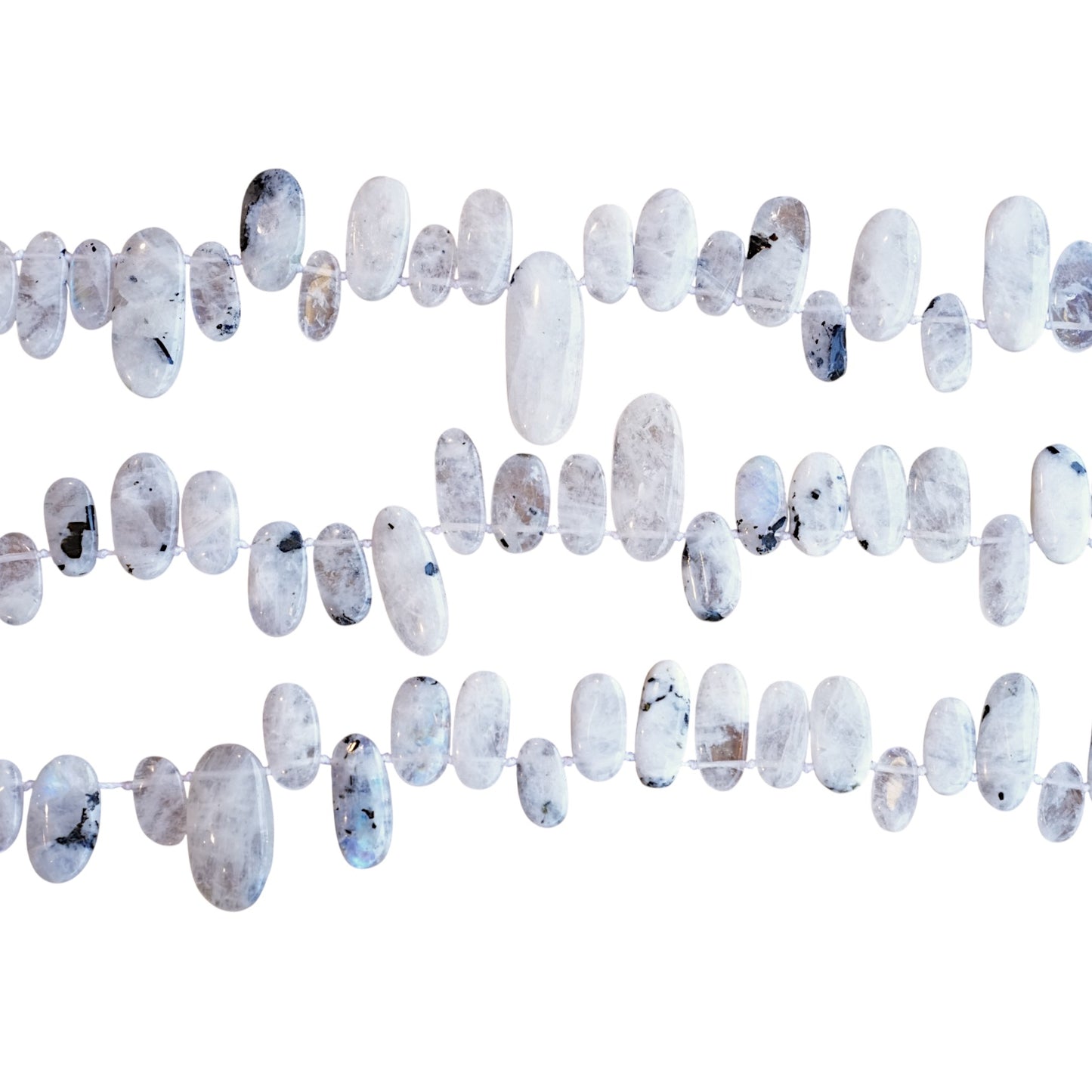 Fil de perle forme libre ovale Labradorite blanche 15-20x8 mm (référence 33)
