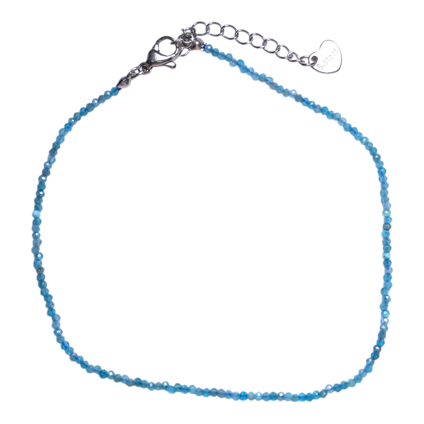 Bracelet/chaine de cheville Apatite bleue perle facetté 2-3 mm avec fermoir acier inoxydable