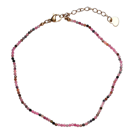 Bracelet/chaine de cheville Tourmaline multicolore perle facetté 2-3 mm avec fermoir acier inoxydable