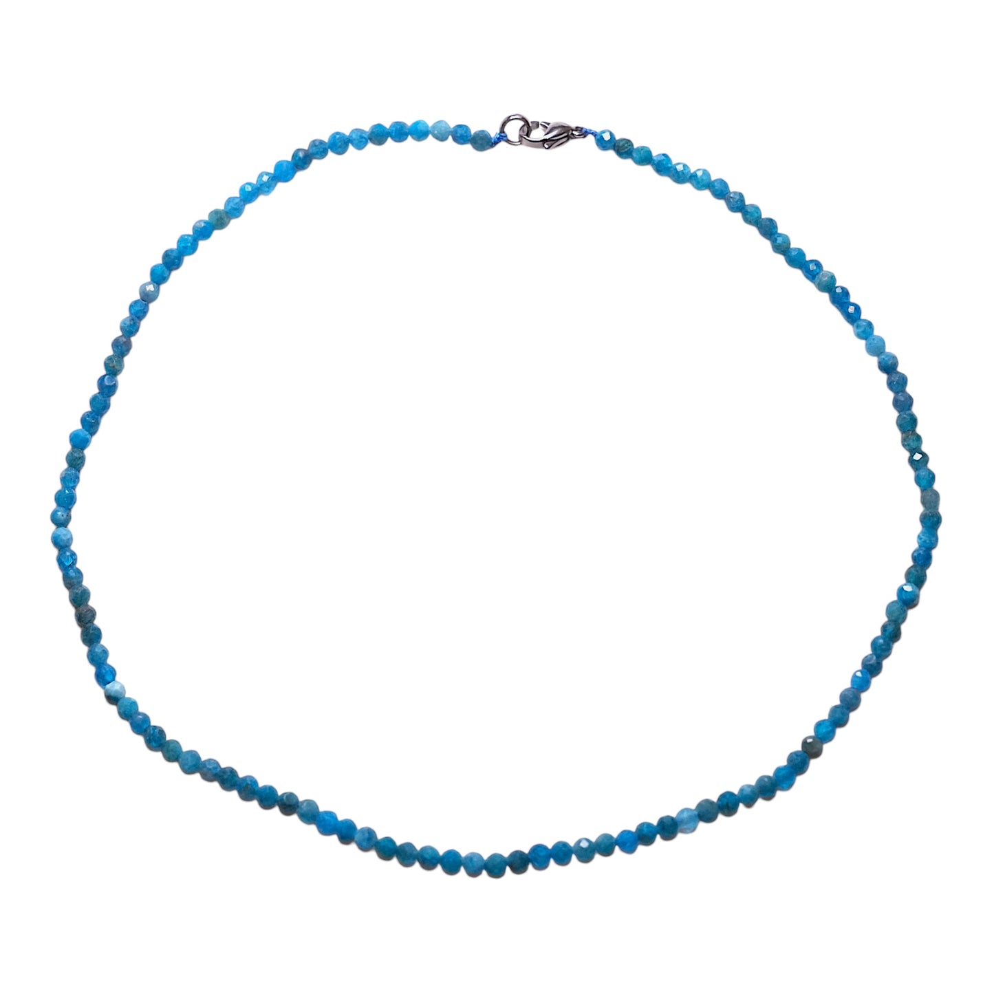 Collier en Apatite bleue perle facettée 4 mm acier inoxydable argenté