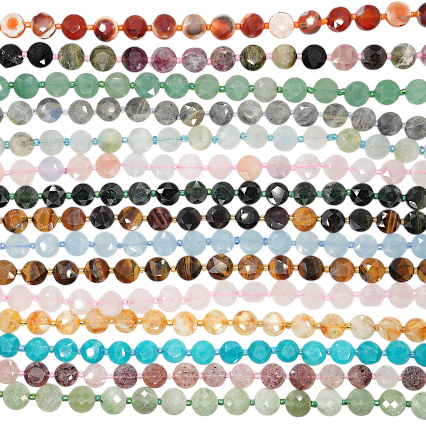 Fil de perle facetté rond 10 mm en pierre naturelle (15 pierres disponible)