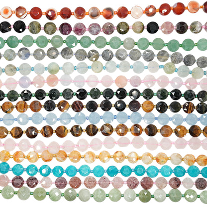 Fil de perle facetté rond 10 mm en pierre naturelle (15 pierres disponible)