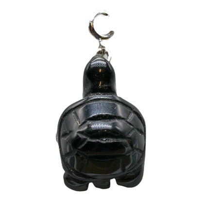 Pendentif en tortue argenté en Obsidienne noire (symbole de protection & sagesse)