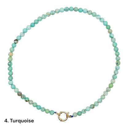 Collier 43 cm 6 mm avec fermoir bouée en acier inoxydable dorée ou argenté (20 pierres disponibles)