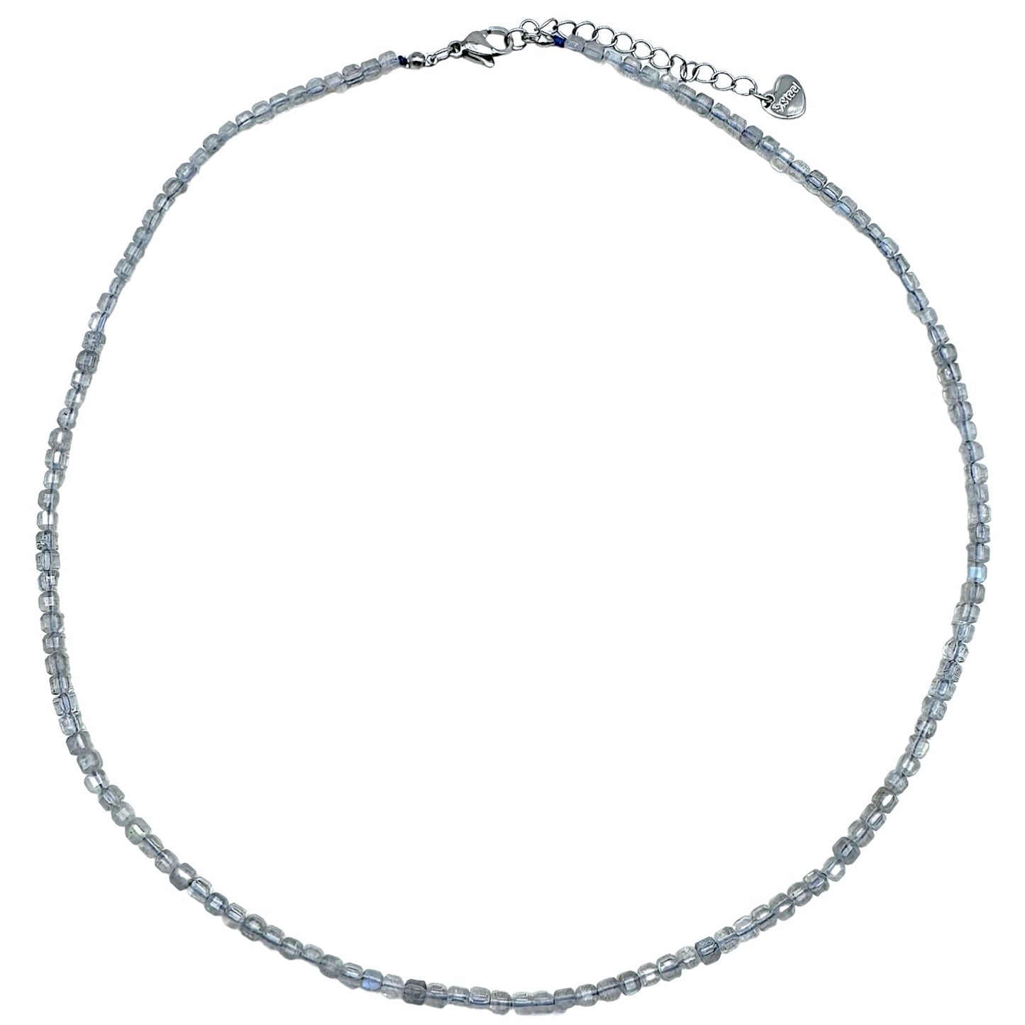 Collier Labradorite carré 3x3mm acier inoxydable doré/argenté