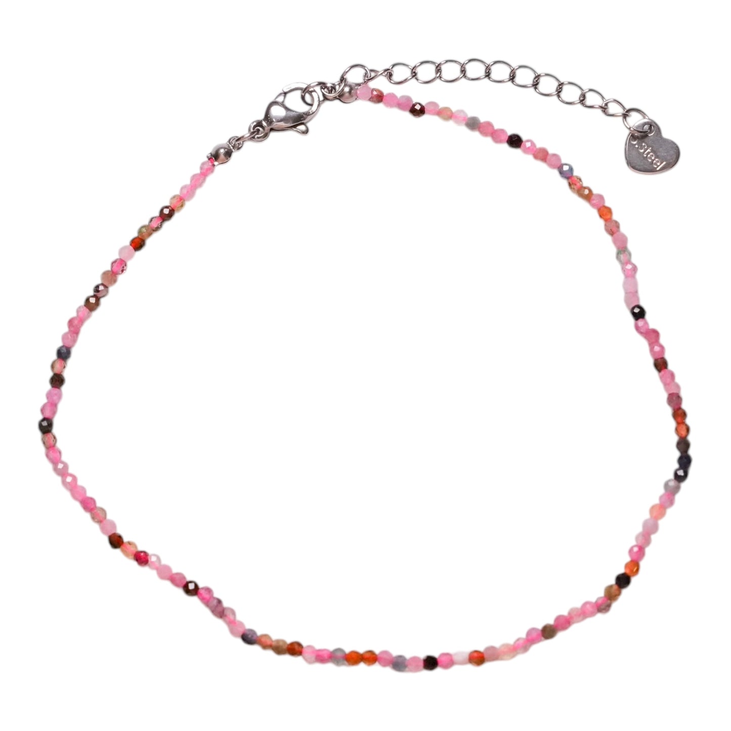 Bracelet/chaine de cheville Tourmaline multicolore perle facetté 2-3 mm avec fermoir acier inoxydable