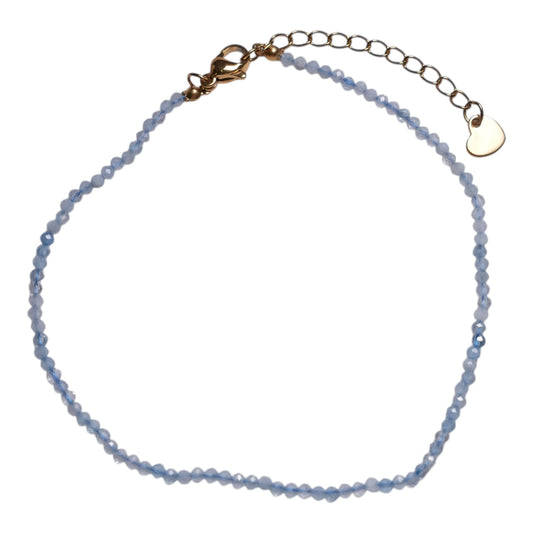 Bracelet/chaine de cheville Aiguë marine perle facetté 2-3 mm avec fermoir acier inoxydable