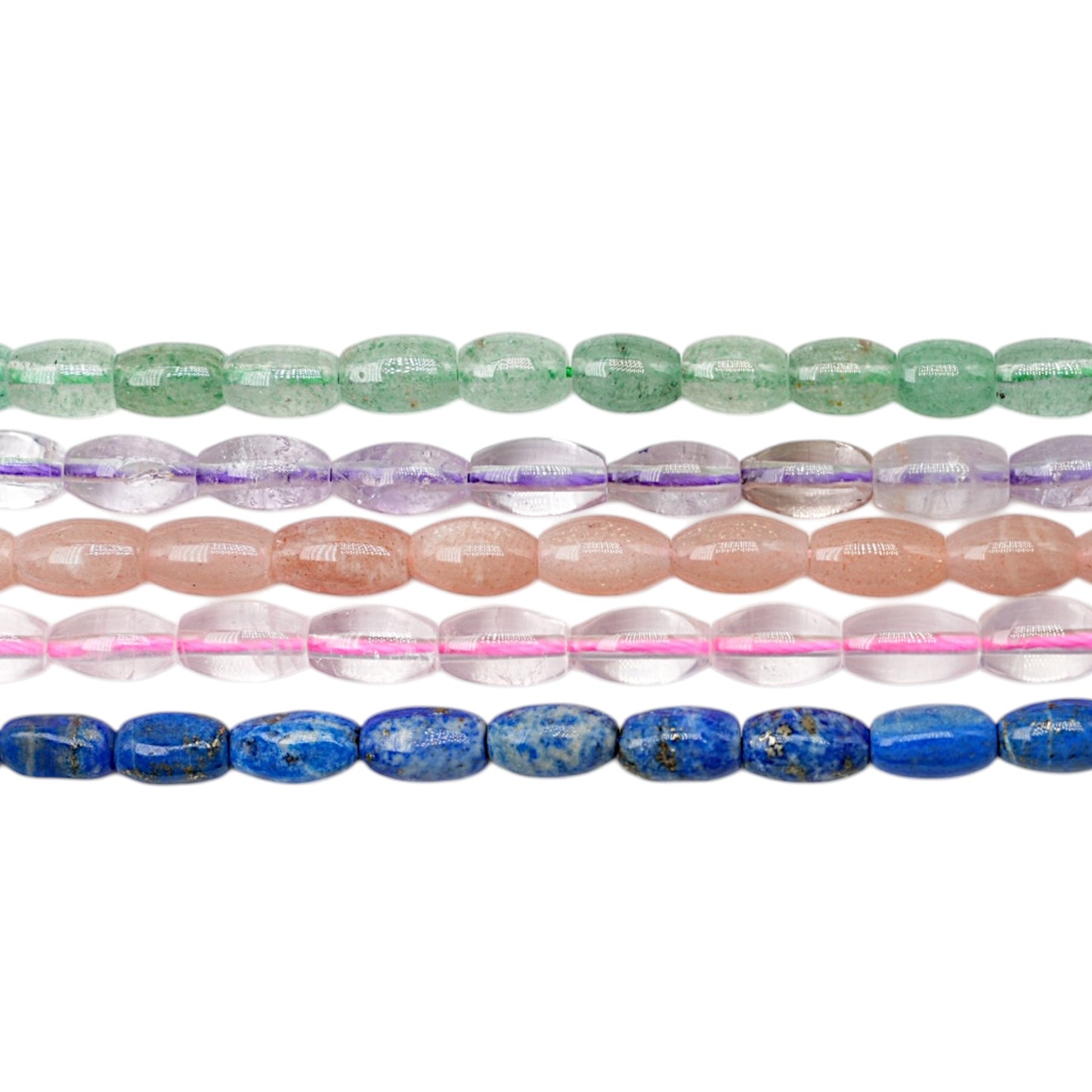 Fil de perle ovale en pierre naturelle 5x7 mm avec perles de rocaille (5 pierres disponible) — Référence OV2