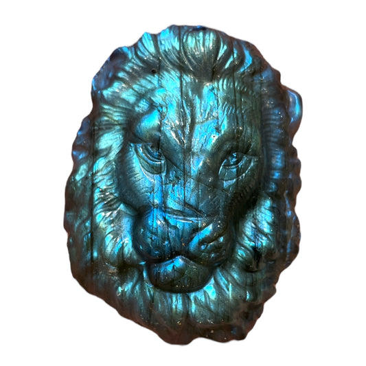 Pendentif plat Labradorite tête de lion percé devant