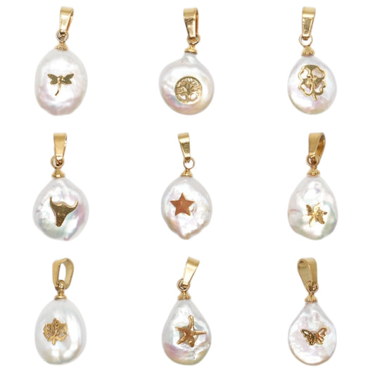 Lot de 5 pendentifs nacre avec motif en acier inoxydable (11 modèles disponible)