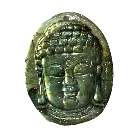 Pendentif plat Labradorite tête de bouddha percé devant