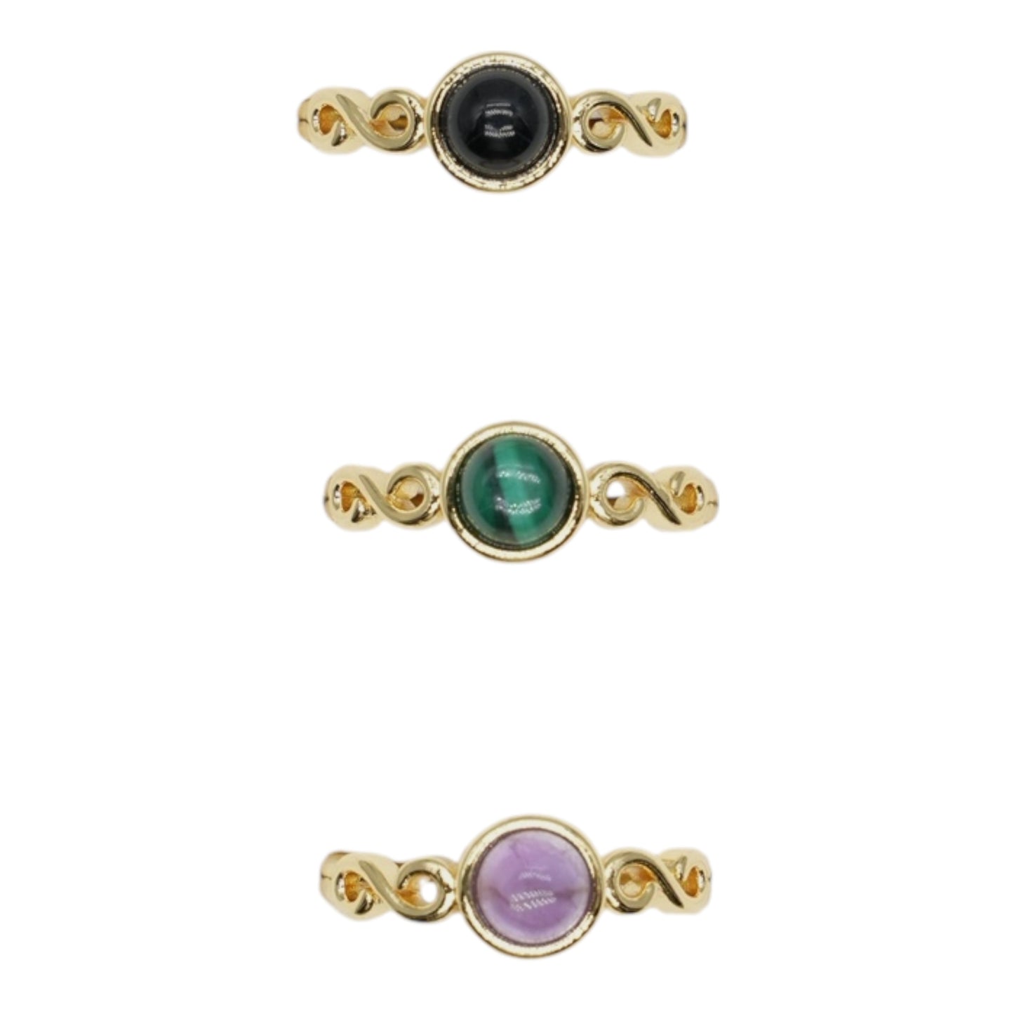 Bague en laiton rhodié doré & pierre naturelle (Réglable) #7