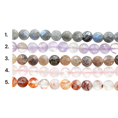 Fil de perle facetté rond arrondie 10 mm en pierre naturelle (5 pierres disponible)