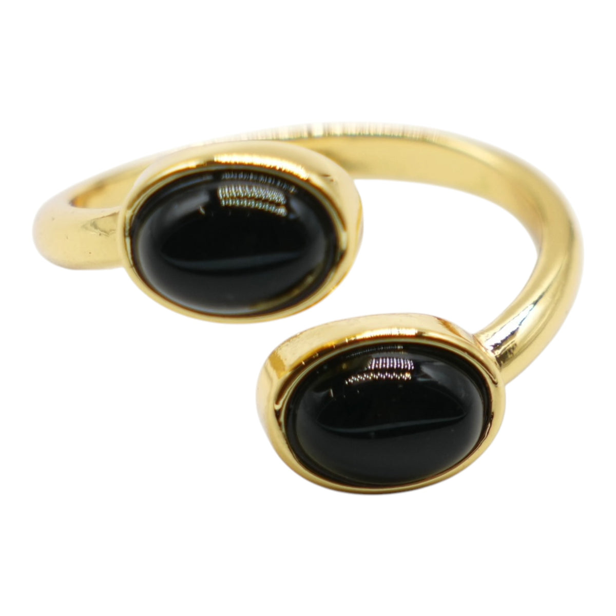 Bague DUO en laiton rhodié & pierre naturelle dorée (Réglable)