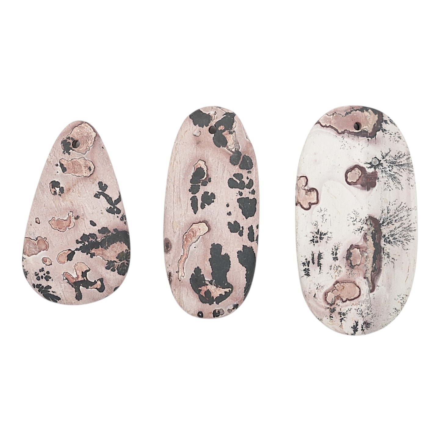 Pendentif Jaspe dentritique pocelaine forme aléatoire percé devant