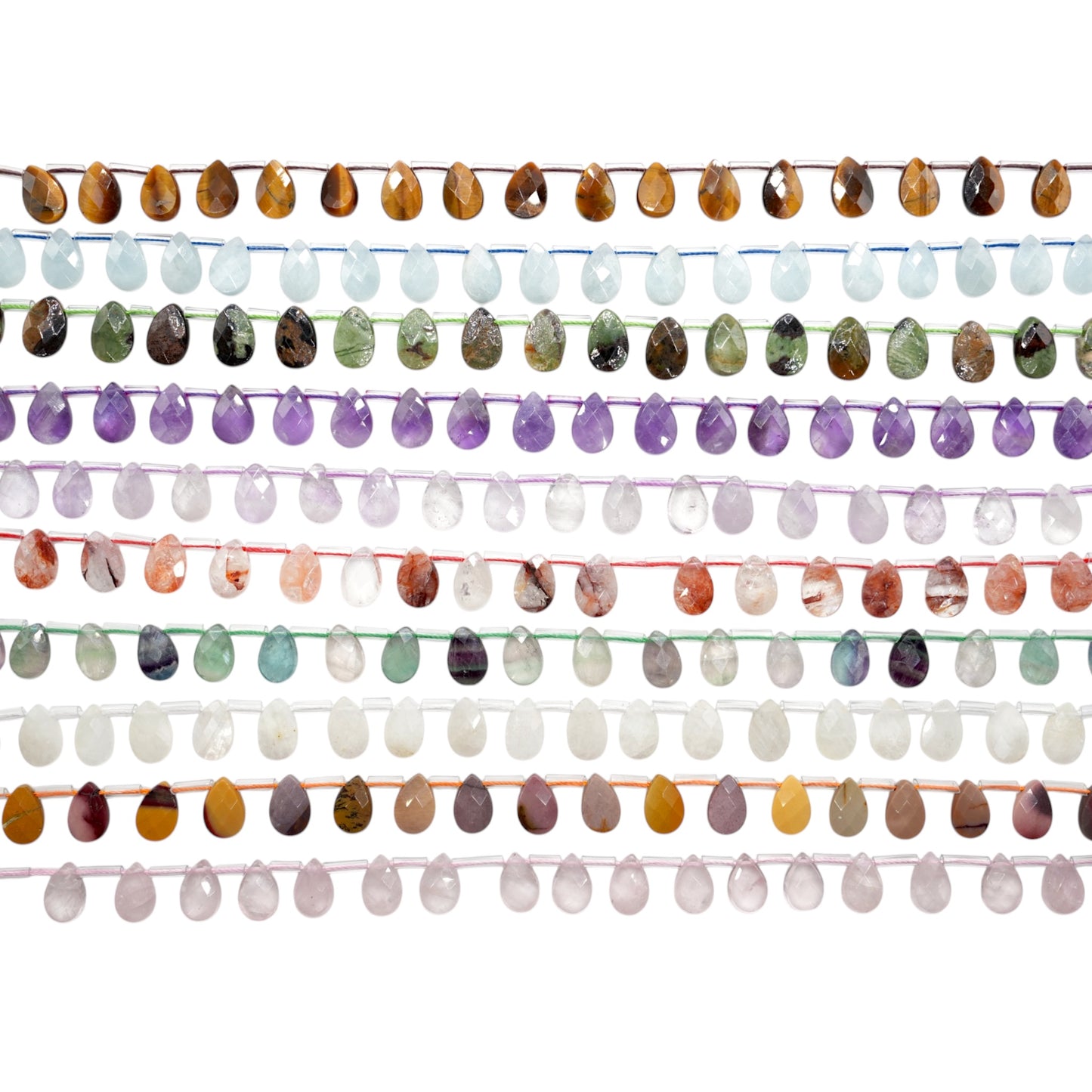 Fil de petits pendentifs goutte facetté plate 8x12 mm (19 pierres disponible)