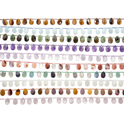 Fil de petits pendentifs goutte facetté plate 8x12 mm (19 pierres disponible)