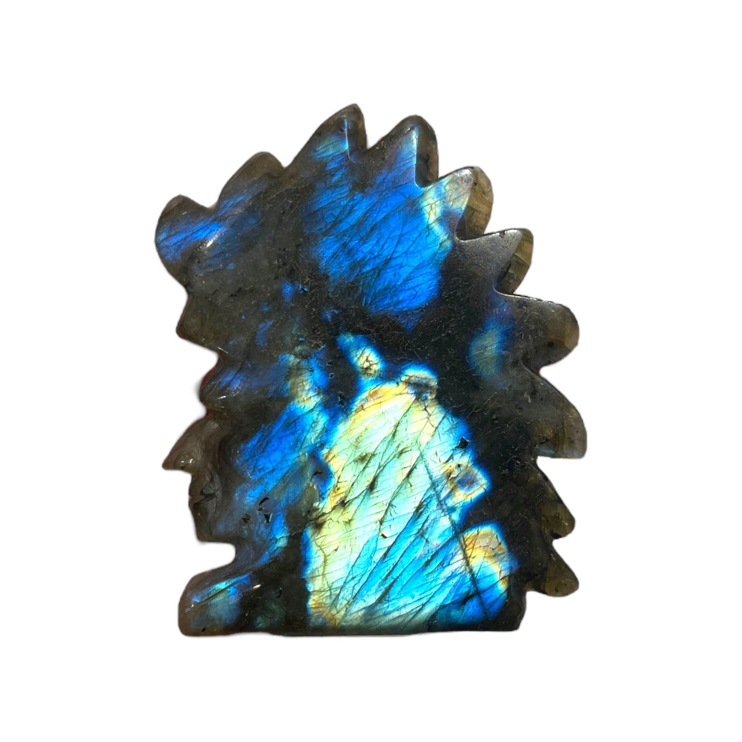 Figurine Tête d’indien en Labradorite pièce unique 7x6x1 cm numéro TI2