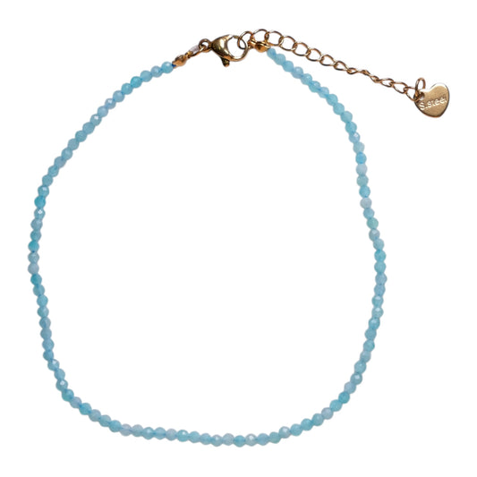 Bracelet/chaine de cheville Amazonite du Pérou perle facetté 2-3 mm avec fermoir acier inoxydable