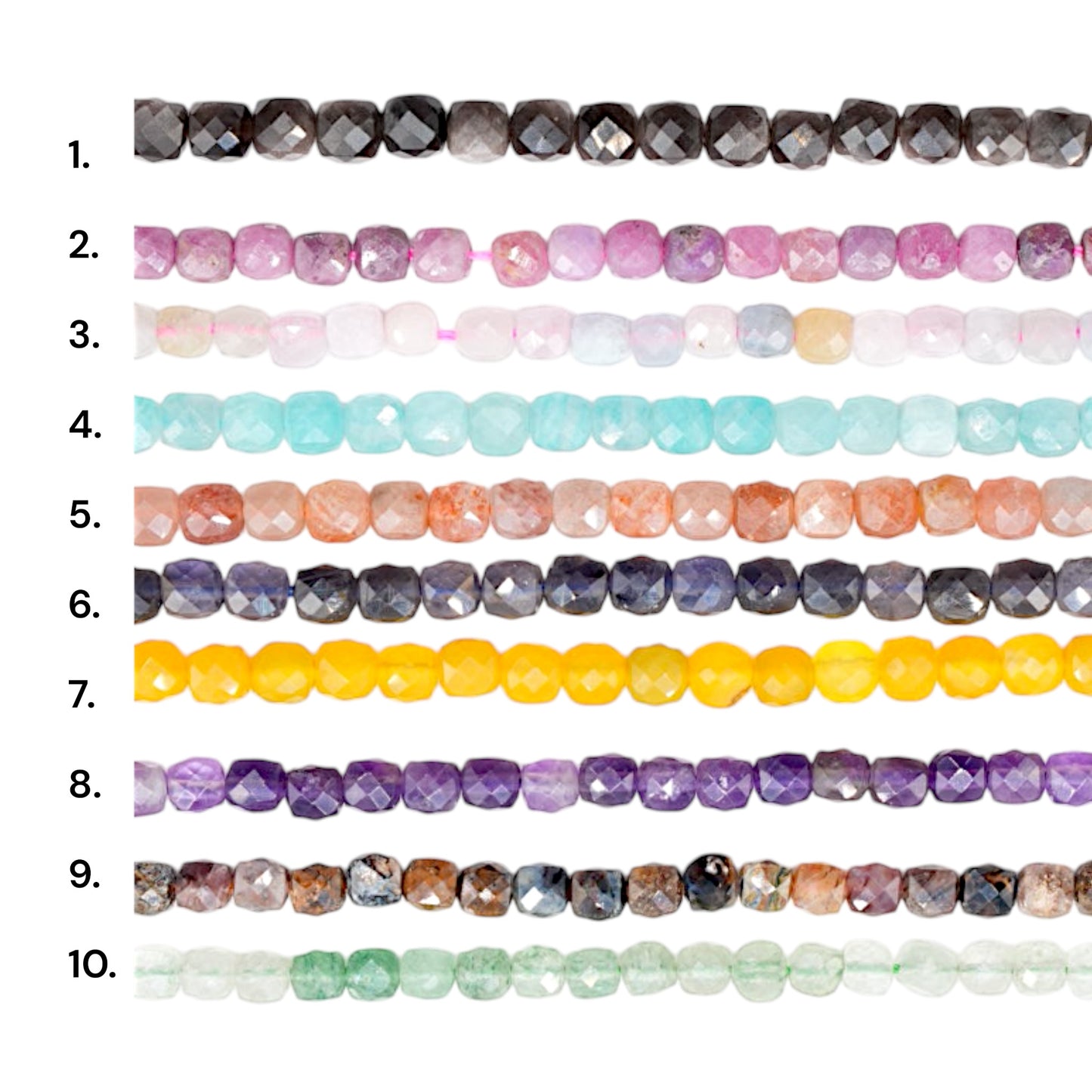 Fil de perles cube facetté 4x4 mm (40 pierres disponibles)