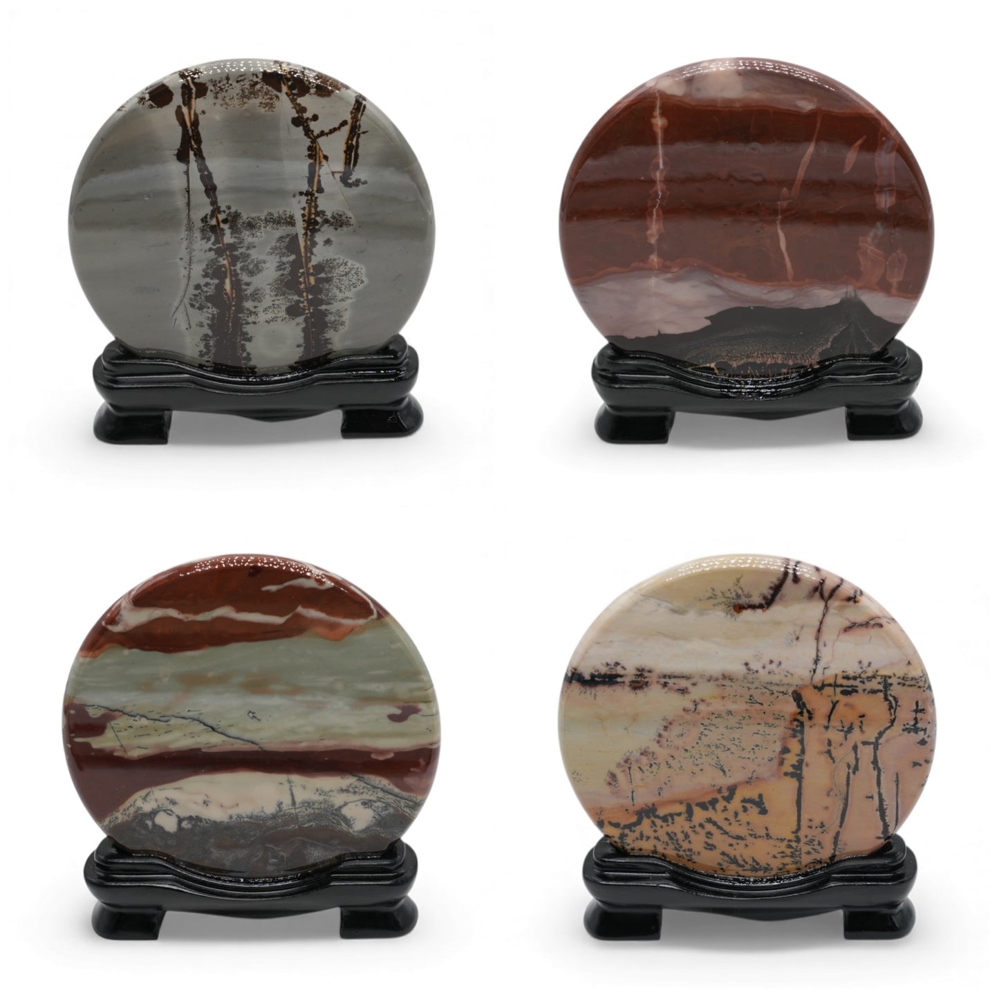 Plaque décorative ronde en Jaspe Paysage – 9 cm (piece unique & aléatoire)