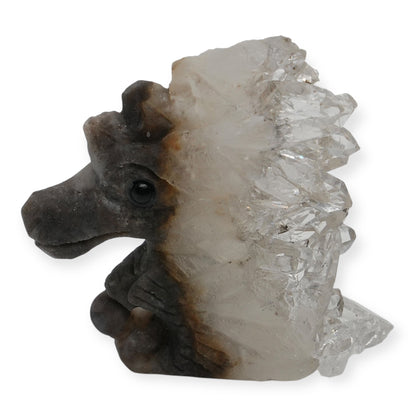 Figurine hippocampe en agate avec amas de cristal de roche 5x4 cm (chaque pièce est unique)