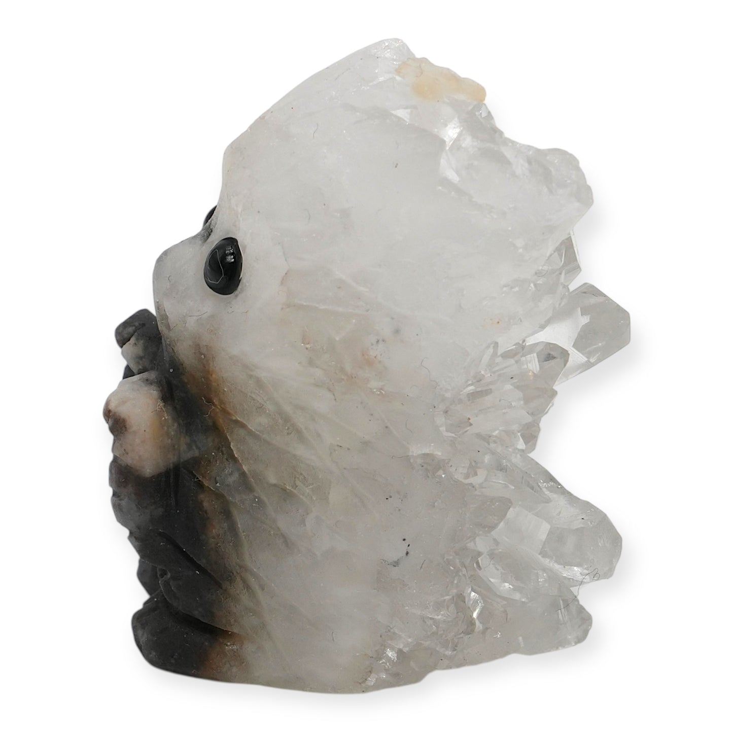 Figurine Hérisson en agate avec amas de cristal de roche 3x4 cm (chaque pièce est unique)