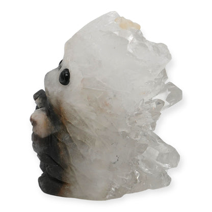 Figurine Hérisson en agate avec amas de cristal de roche 3x4 cm (chaque pièce est unique)